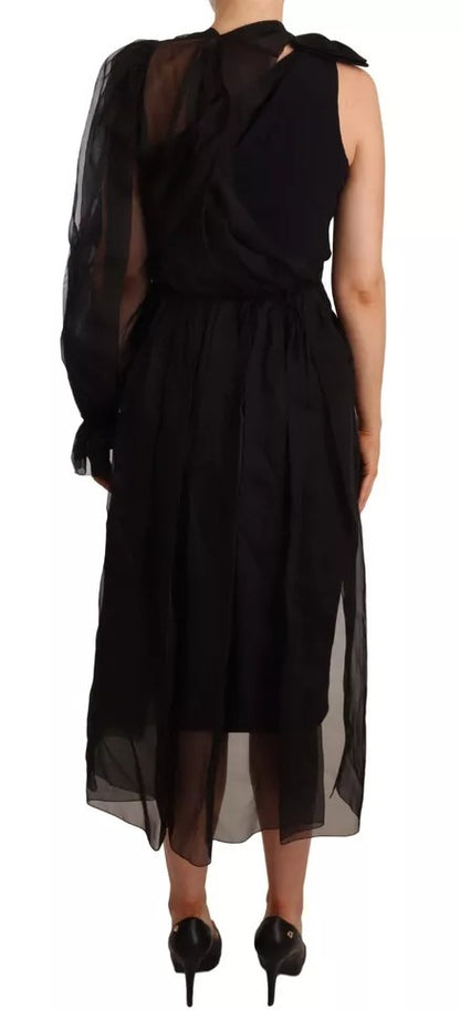 Dolce & Gabbana Black Mesh Crystal Long Sleeves Dress