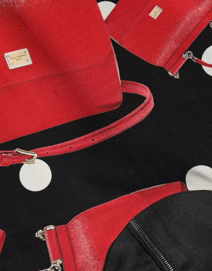 Dolce & Gabbana Black Sicily Bag Print Flared Midi Dress