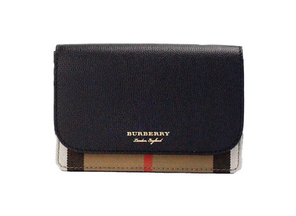 حقيبة بربري هامبشاير صغيرة الحجم مصنوعة من القماش الكتاني باللون الأسود وجلد ديربي