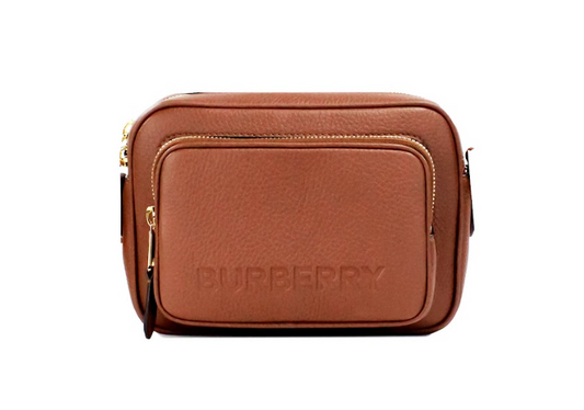 Burberry Small Branded Tan Brown Leather Camera Crossbody Bag