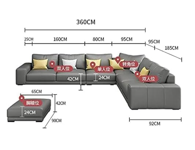 Nordic style luxury furniture sofa set corner sofa l shaped sofa (L:GREY)