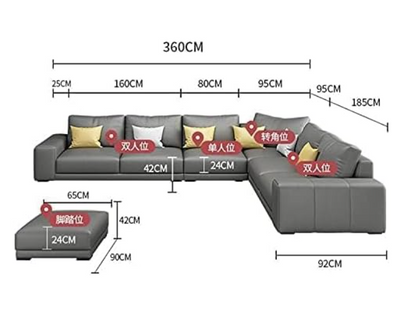 Nordic style luxury furniture sofa set corner sofa l shaped sofa (L:GREY)
