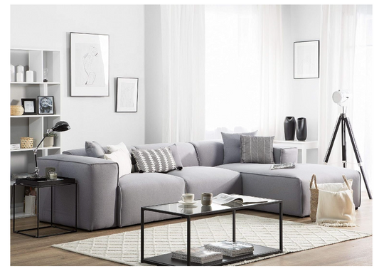 Exclusive Dolva L-Shaped Left Hand Fabric Corner Sectional Sofa Customized Furniture Size: 90 x 294 x 75cm Color (Light Grey)