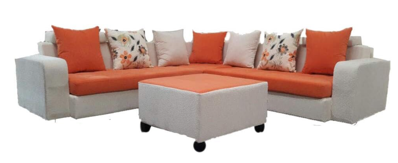 corner sofa set 178o with table and pillows,orange seats white body