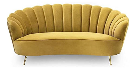 Flower elegant style, velvet fabric upholstered,3 seater curved sofa couch living room sofa (yellow)