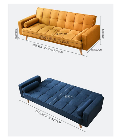 Light luxury fabric sofa bed sectional Furniture with square ottoman (Blue)