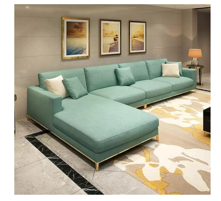 Luxury L shape sofa set with golden stainless steel furniture for living room sofas (Turqouis)