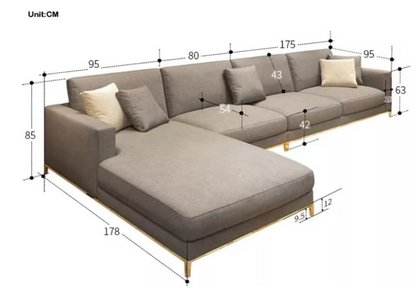 Luxury L shape sofa set with golden stainless steel furniture for living room sofas (Turqouis)