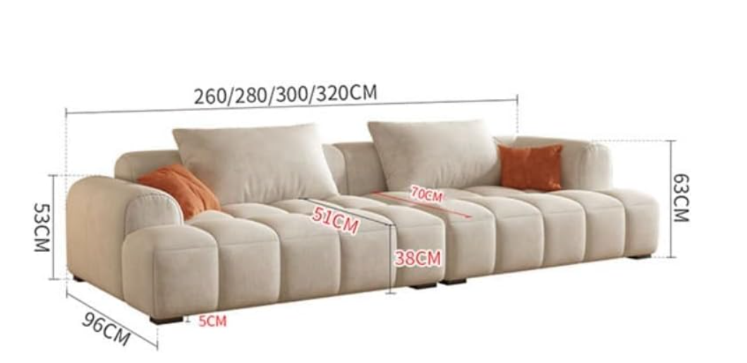 Cheese cube cream style fabric sofa living room sofa living room bedroom simple sofa (96 x 260 cm, RICE WHITE PINK)