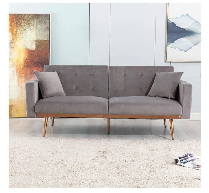 Light Luxury Velvet Convertible Modern Sofa Cum Bed (Grey)