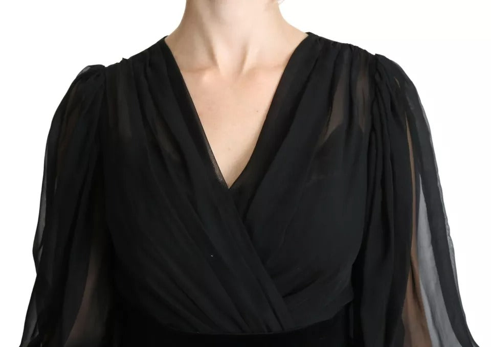 Dolce & Gabbana Black Mesh Pleated Mini Silk Blend Dress