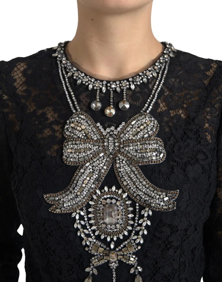 Dolce & Gabbana Black Nylon Lace Embellished Sheath Dress