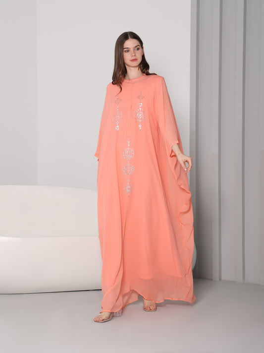 Sofia crystal-embellished orange chiffon georgette kaftan