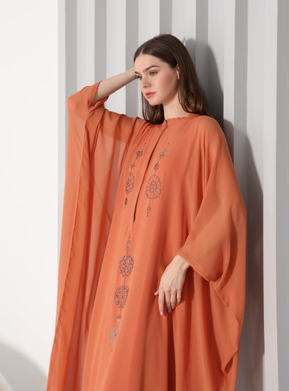 Sofia crystal-embellished brown chiffon georgette kaftan