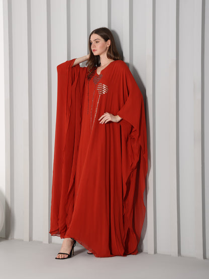 Mariam crystal-embellished red chiffon georgette kaftan