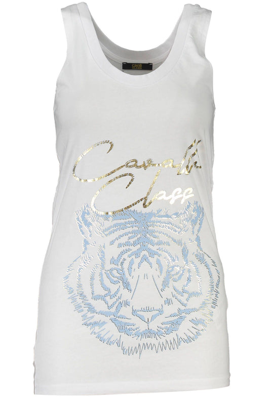 Cavalli Class Chic White Cotton Tank Top with Iconic Print