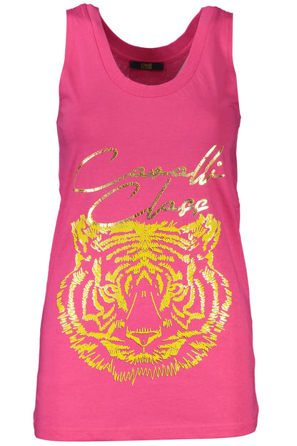 Cavalli Class Elegant Pink Cotton Tank with Logo Print