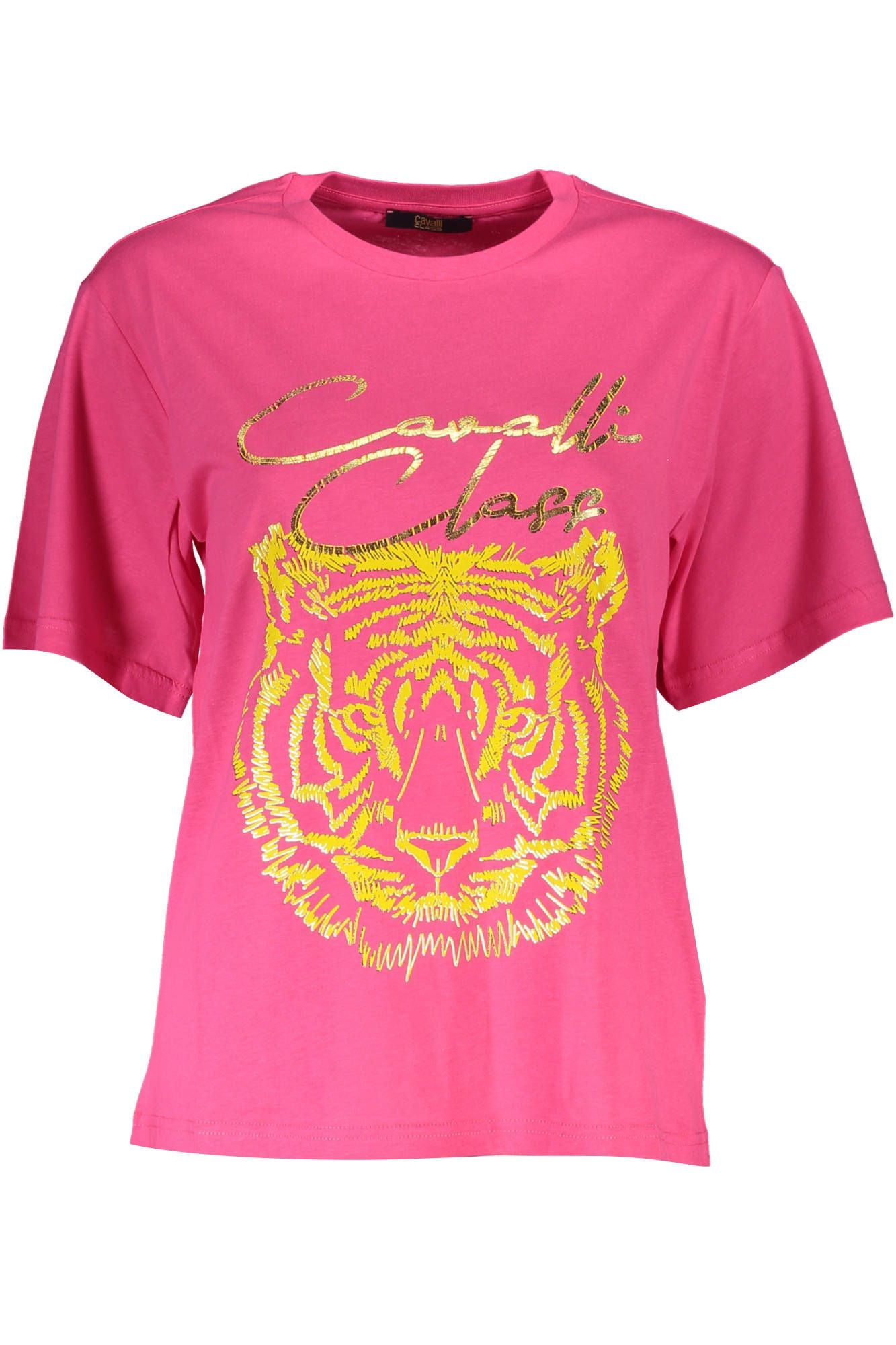 Cavalli Class Elegant Pink Cotton Tee with Signature Print