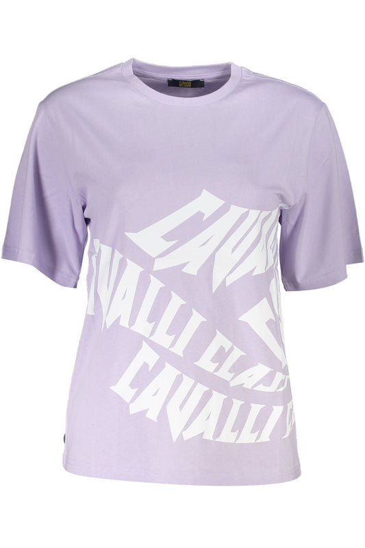 Cavalli Class Elegant Purple Print Tee with Chic Logo