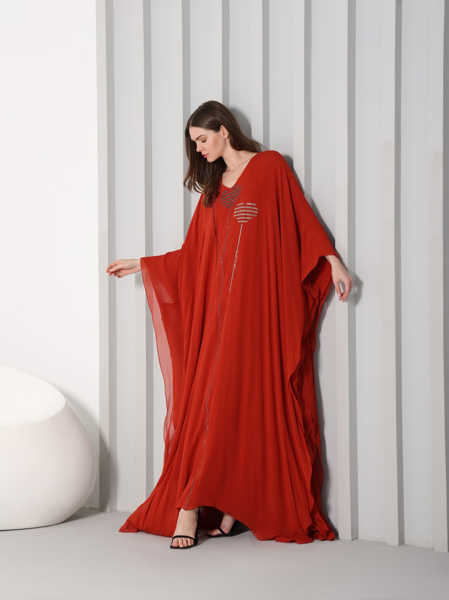 Mariam crystal-embellished red chiffon georgette kaftan