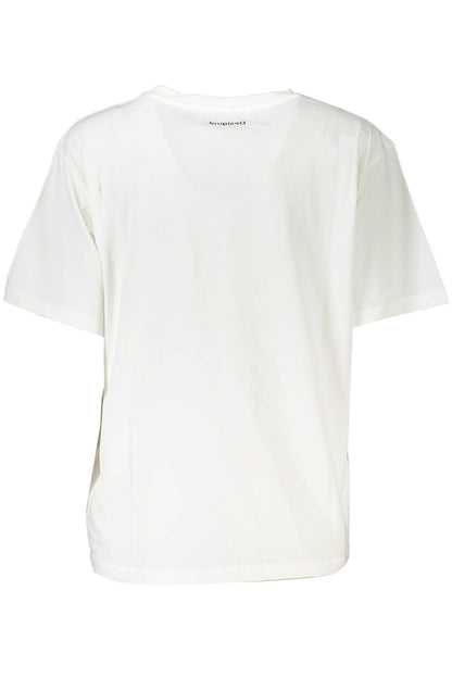 Desigual Chic Embroidered White Tee with Artistic Flair