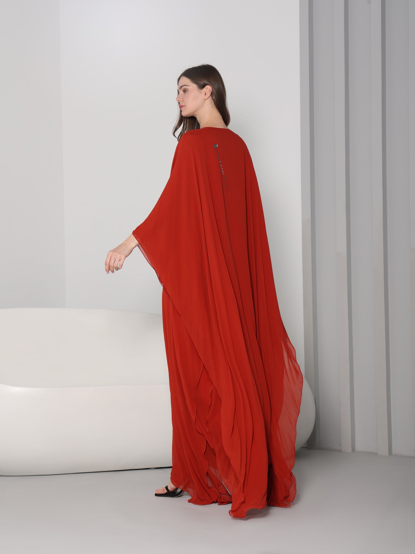 Mariam crystal-embellished red chiffon georgette kaftan