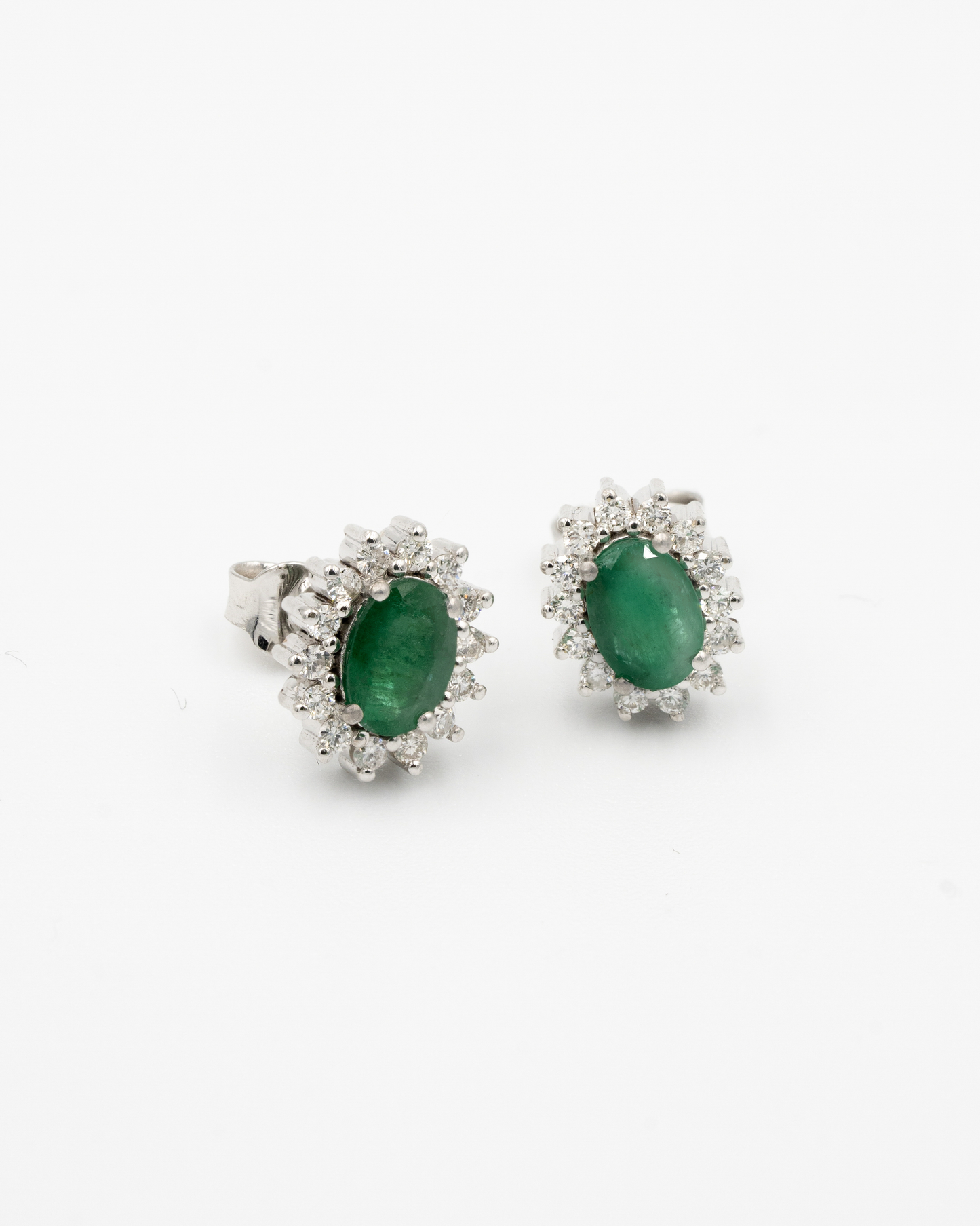 EMERALD AND DIAMOND HALO STUD EARRINGS