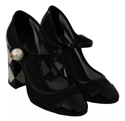 Dolce & Gabbana Black Embellished Harlequin Mary Janes Pumps Shoes