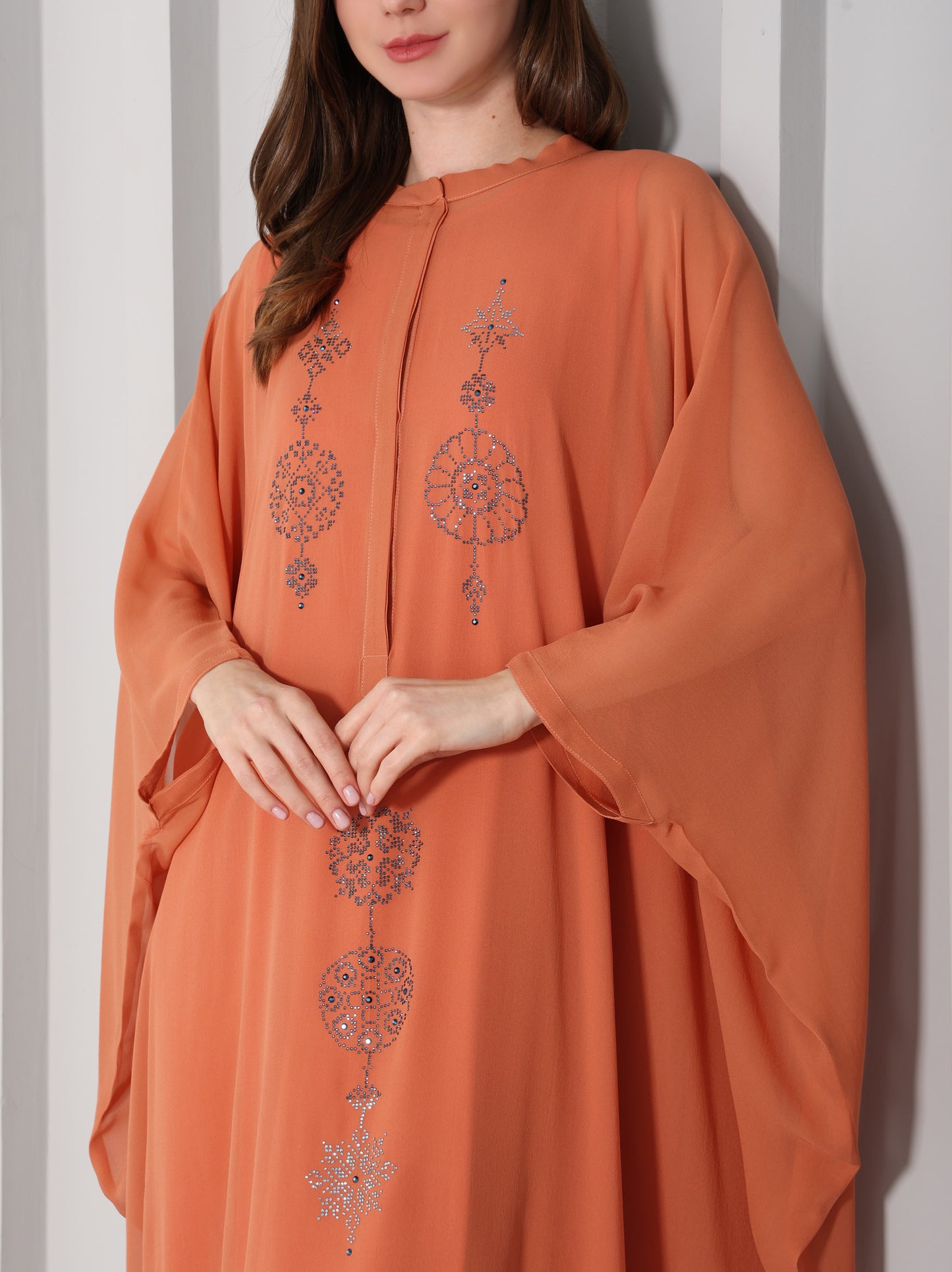 Sofia crystal-embellished brown chiffon georgette kaftan
