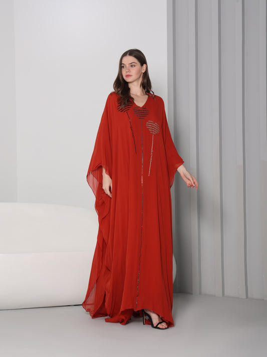 Mariam crystal-embellished red chiffon georgette kaftan