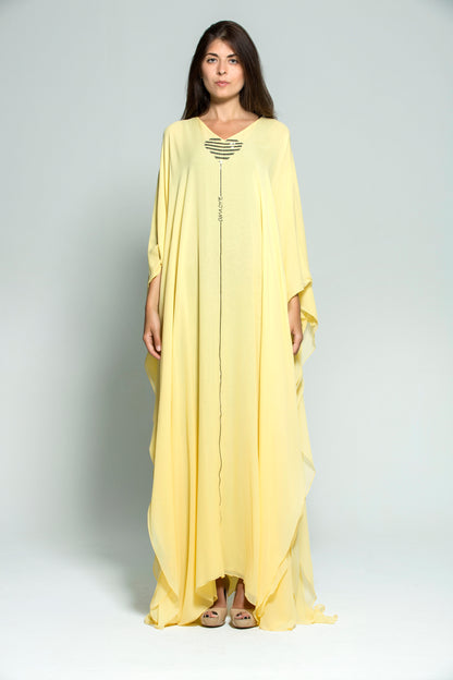 Mariam crystal-embellished yellow chiffon georgette kaftan