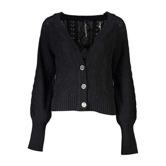 Guess Jeans Elegant Long Sleeve Black Cardigan with Contrast Details