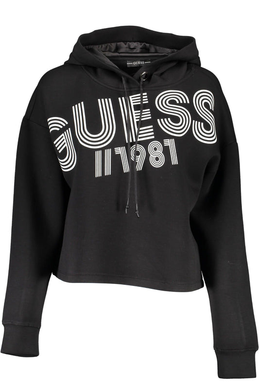 Guess Jeans Chic Black Hooded Sweatshirt with Logo Print