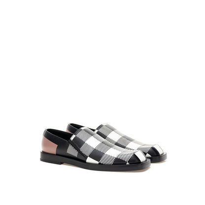 Burberry Black And White Leather Flat Shoe
