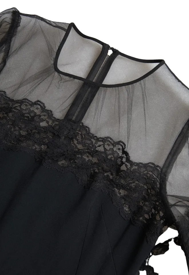 Dolce & Gabbana Black Sheer Floral Lace Sheath Midi Dress