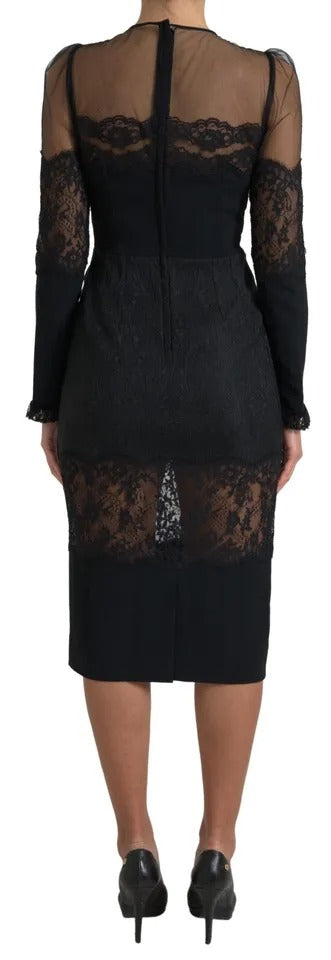 Dolce & Gabbana Black Sheer Floral Lace Sheath Midi Dress