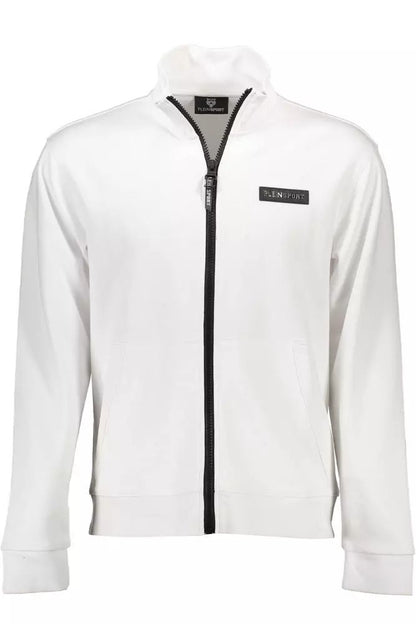 Plein Sport Sleek White Zip Sweatshirt with Contrasting Accents