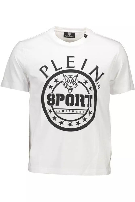 Plein Sport Sleek White Cotton Crew Neck Tee with Contrasting Details