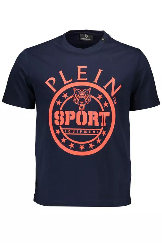 Plein Sport Elevated Blue Cotton Tee with Signature Details