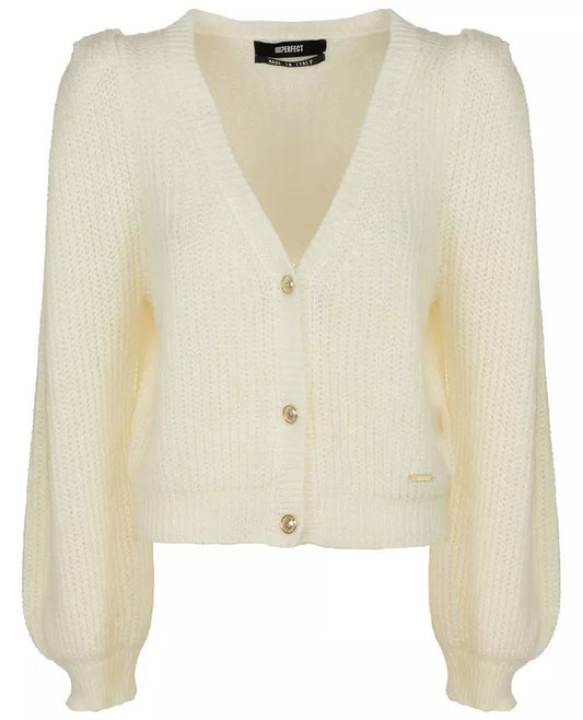 Imperfect Elegant V-Neck Cardigan with Golden Accents