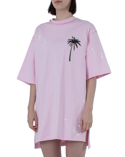 Comme Des Fuckdown Chic Pink Cotton T-Shirt Dress with Unique Print