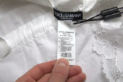 Dolce & Gabbana White Cotton Lace Trim Turtle Neck Top Blouse