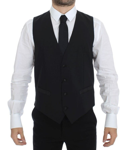 Dolce & Gabbana Elegant Silk-Wool Black Dress Vest