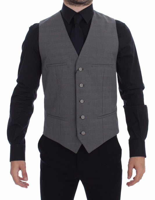 Dolce & Gabbana Elegant Gray Slim Fit Dress Vest