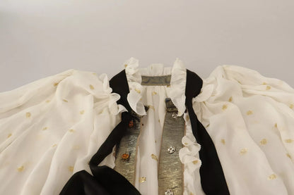 Dolce & Gabbana Off White Silk Blend Ascot Collar Blouse Top
