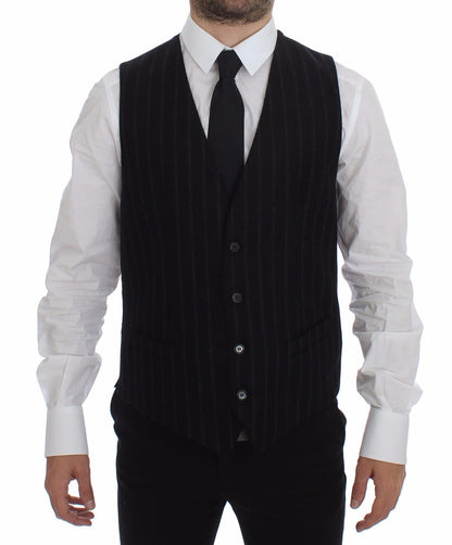 Dolce & Gabbana Elegant Black Striped Single Breasted Dress Vest
