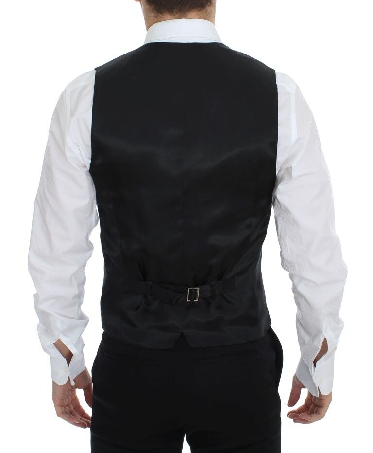 Dolce & Gabbana Chic Black Striped Wool Silk Dress Vest