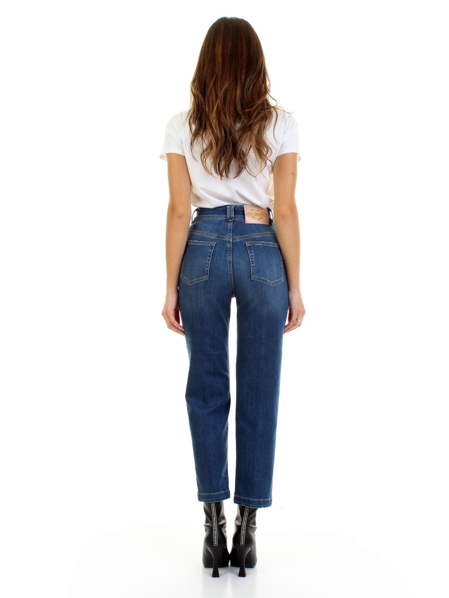 Love Moschino Chic Blue Denim with Signature White Patch