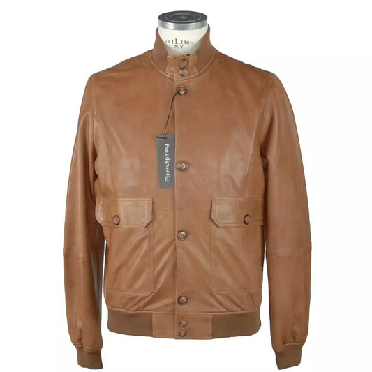 Emilio Romanelli Elegant Brown Leather Jacket for Men