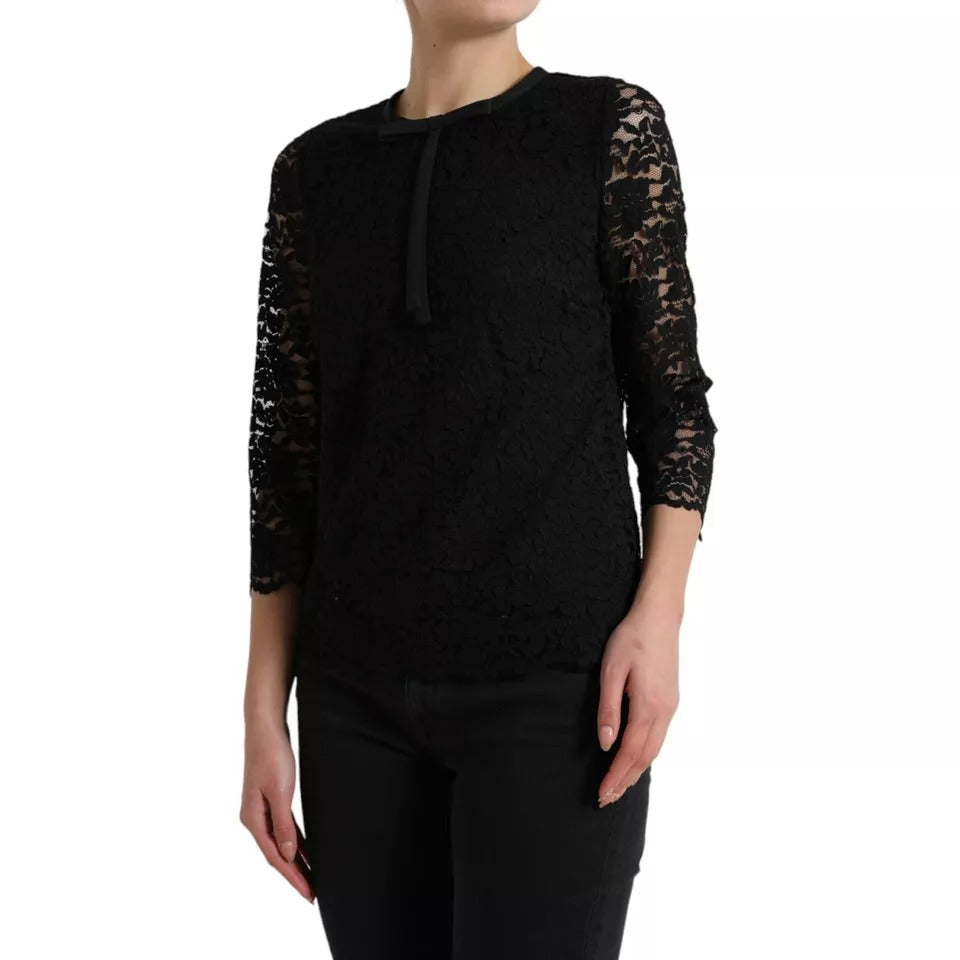 Dolce & Gabbana Black Floral Lace Long Sleeves Blouse Top